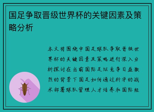 国足争取晋级世界杯的关键因素及策略分析